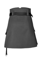 Black High Waist Plastic Belt Side Fake Pocket Women's Punk Skirt - Product - 7