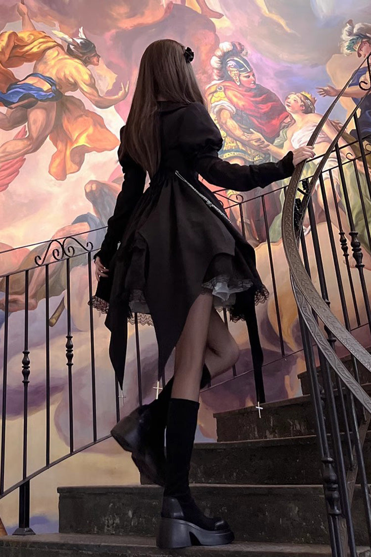 Black Dream Long Sleeves High Waisted Ruffle Cardigan Gothic Princess Lolita Dress - Product - 5