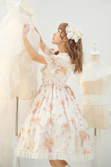 Ivory [Miss Sunflower] Short Sleeves Printed Ruffled Bow Sweet Lolita Dress - Product - 3