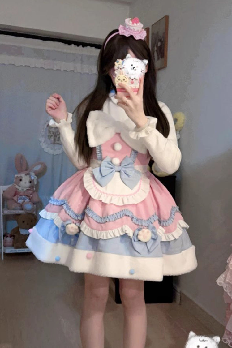 [Cream Snow Cat] Winter Ruffle Bowknot Sweet Lolita Jsk Dress 3 Colors - Product - 7
