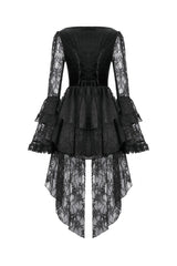 Black Trumpet Sleeves Multi-Layered Lace Velvet Embroidered Lace-Up Women's Gothic Dress - Product - 11