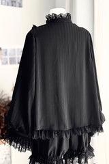 Black Stand Collar Long Short Sleeves Printed Ruffled Lace Gothic Ouji Lolita Set 2 Versions - Product - 18