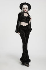Black Jacquard Ruffled Slim Fit Women's Gothic Flare Pants - Product - 6