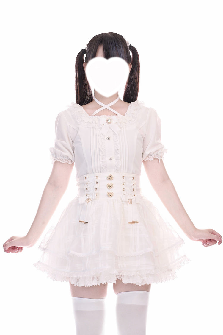 [Love Hanabi] Triple-Layered Bowknot Lace-Up Organza Sweet Jirai Kei Japanese Skirt 3 Colors - Product - 11