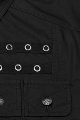 Black Lapel Collar Short Sleeves Men's Pocket Eyelet Punk Blouse - Product - 6