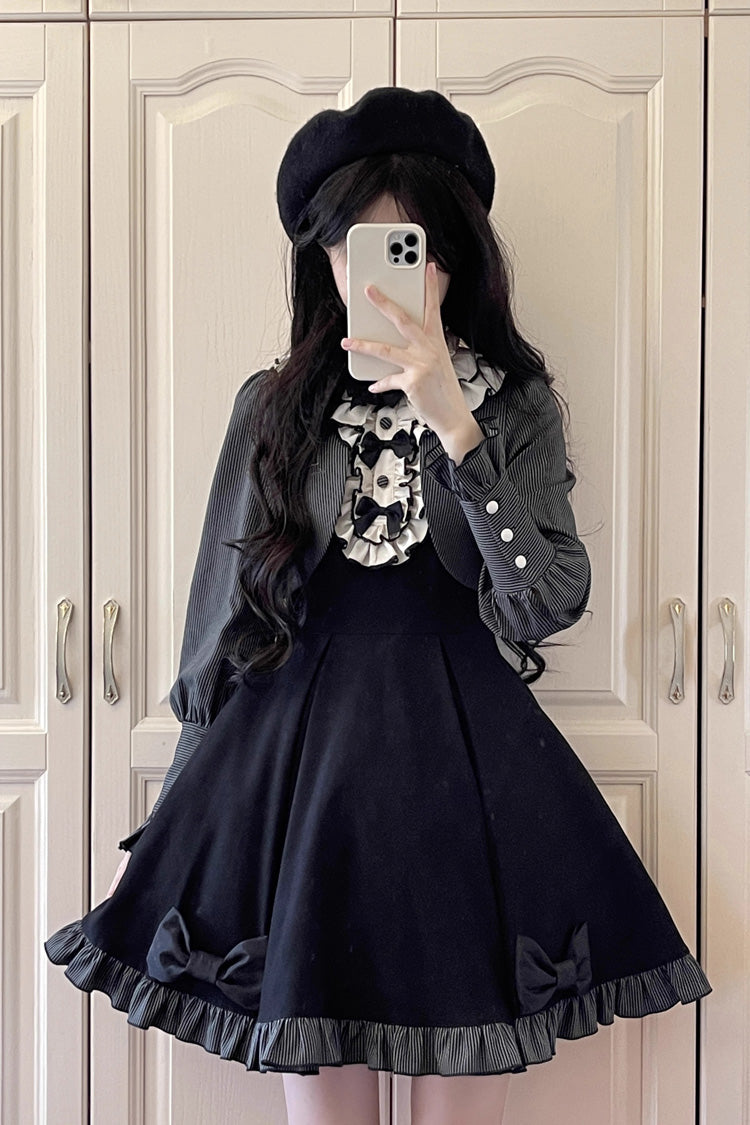 Black Viol Serenade Long Sleeves Bowknot Stitching Sweet Elegant Two Fake Pieces (Multiple Configurations) detail view 8