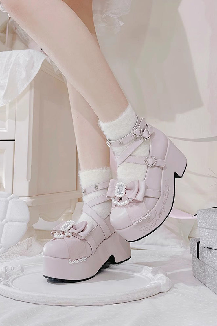 [Declaration Of First Love] Embroidery Bowknot Sweet Jirai Kei Japanese Platforms Shoes 4 Colors - Product - 6