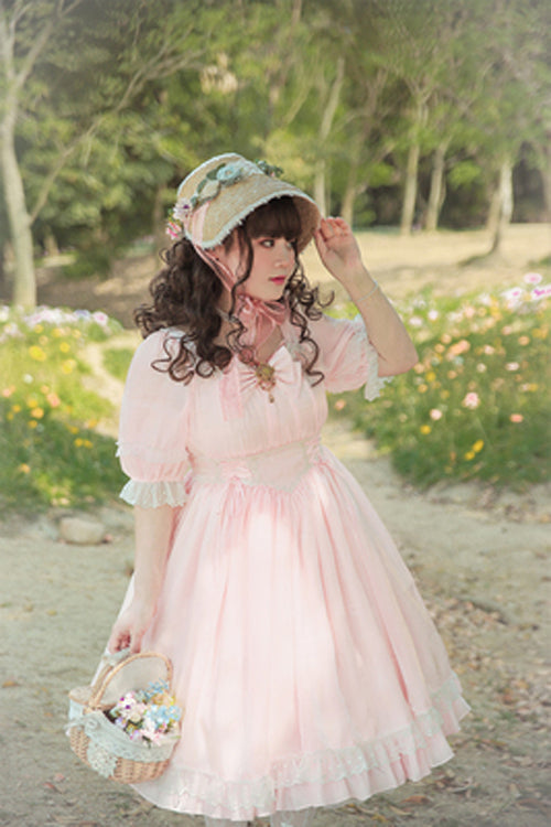 Square Collar Lace Short Sleeves High Waisted Plus Size Sweet Lolita OP Dress - Product - 5