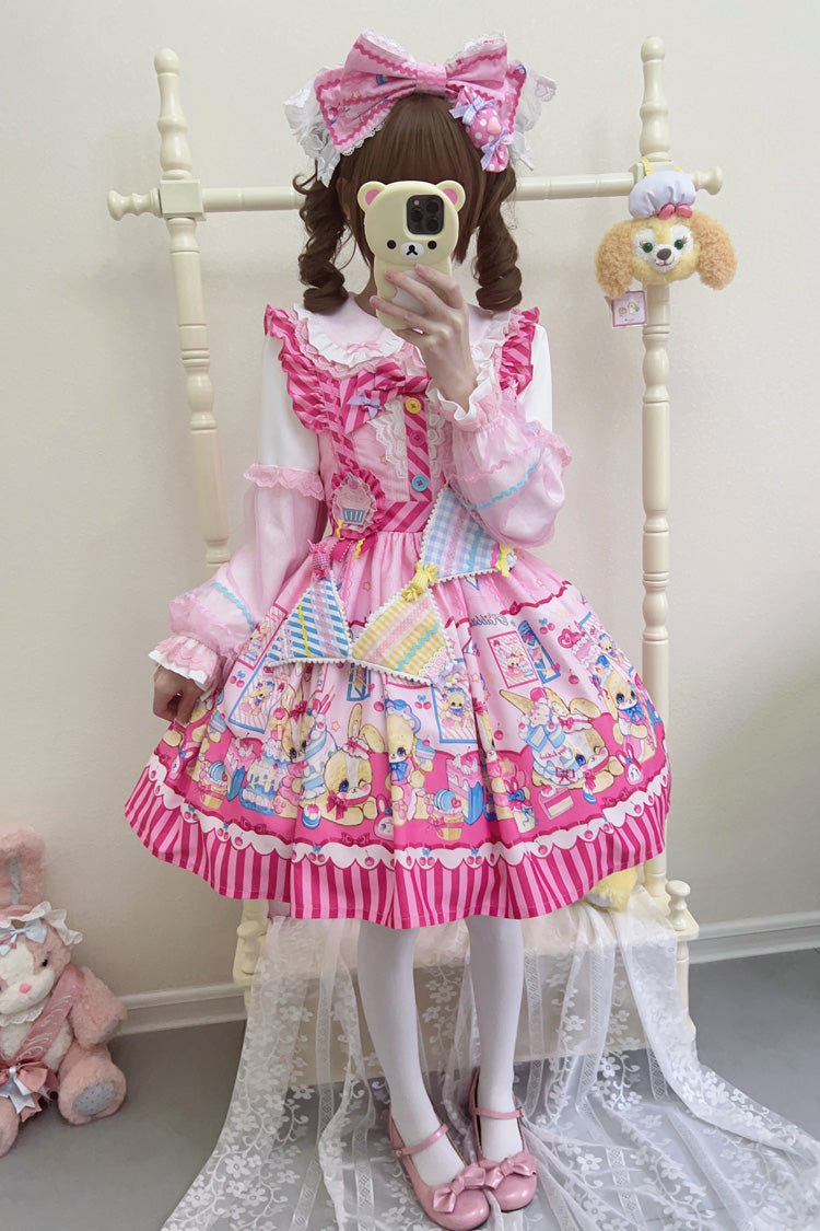 [Bunny Pastry Chef] Print Bowknot Gothic Japanese Lolita Jsk Dress 3 Colors - Product - 14