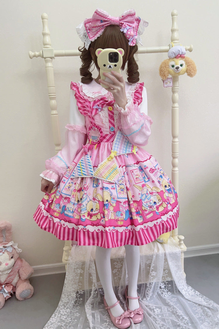 [Bunny Pastry Chef] Print Bowknot Gothic Japanese Lolita Jsk Dress 3 Colors - Product - 14