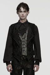 Black Long Sleeves V Collar Floral Embroidery Men's Gothic Vest - Black - 1