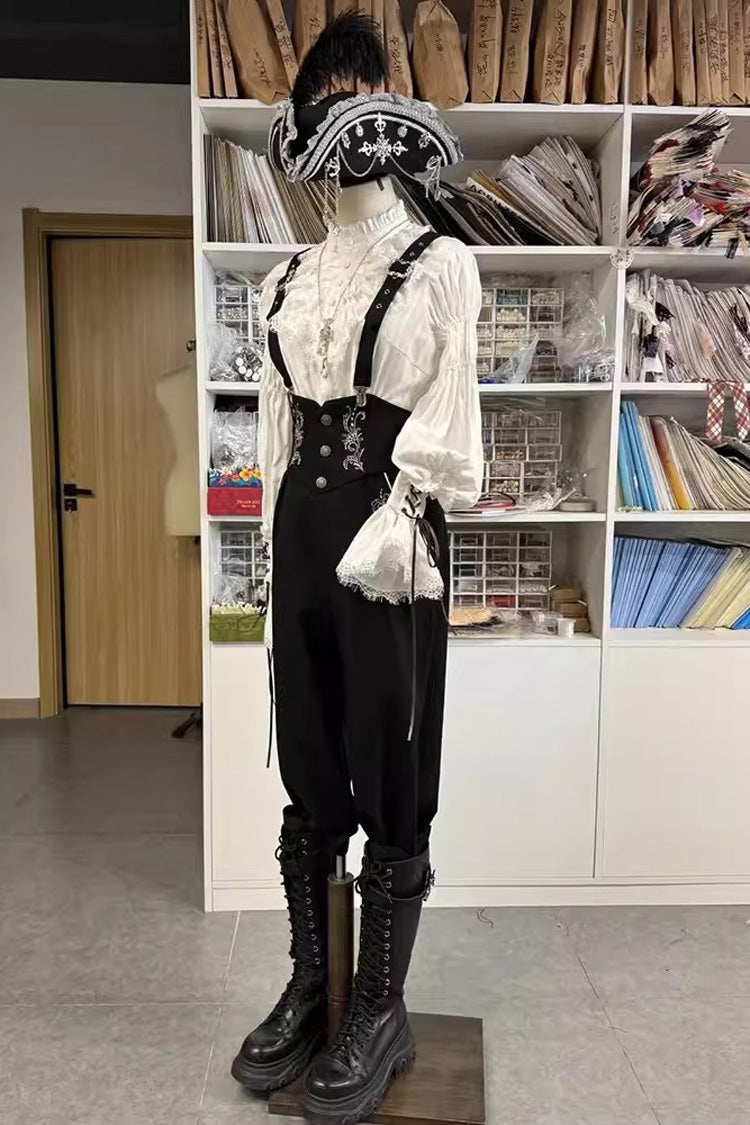 Pirate Series Navigation Treasure Hunting Guide Stand Collar Embroidery Lolita Blouse 3 Colors - Product - 4