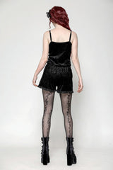 Black Embossed Ruffled Lace Splice Women's Punk Shorts - Product - 11