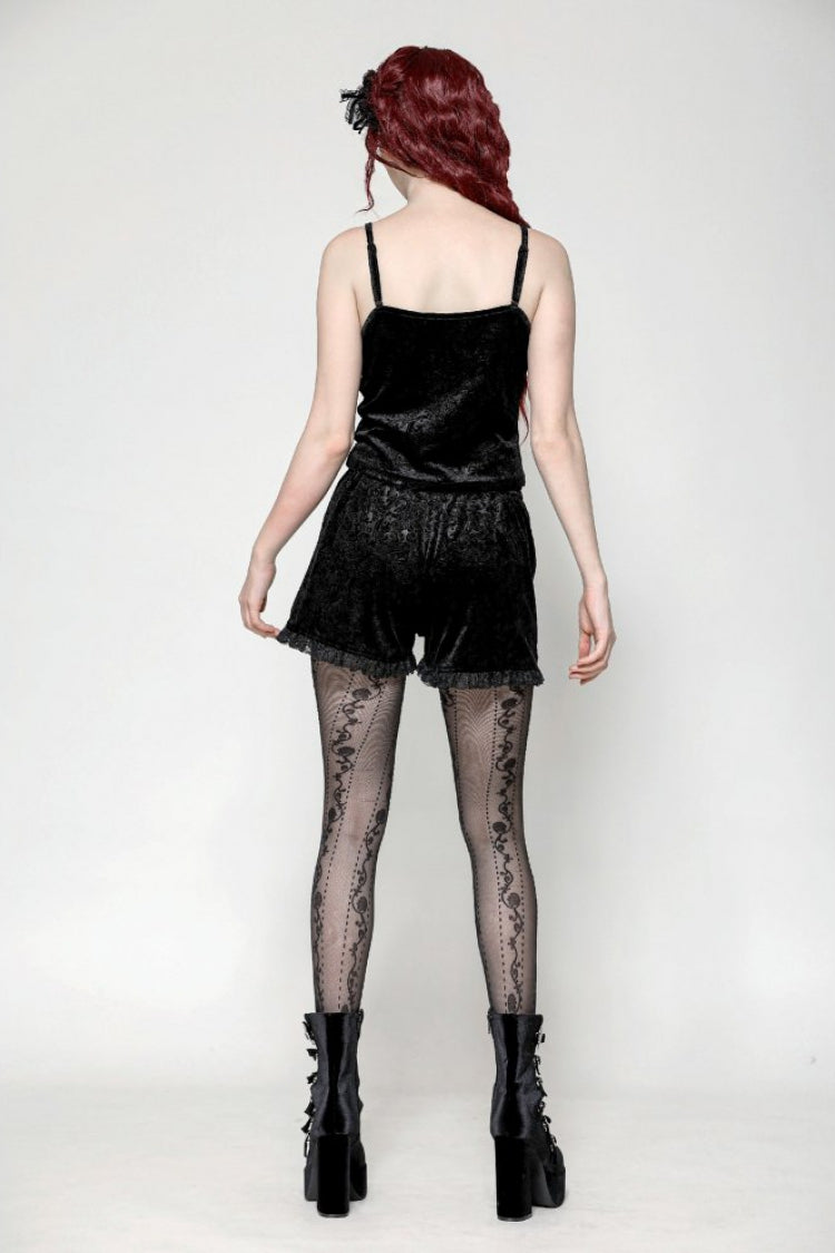 Black Embossed Ruffled Lace Splice Women's Punk Shorts - Product - 11