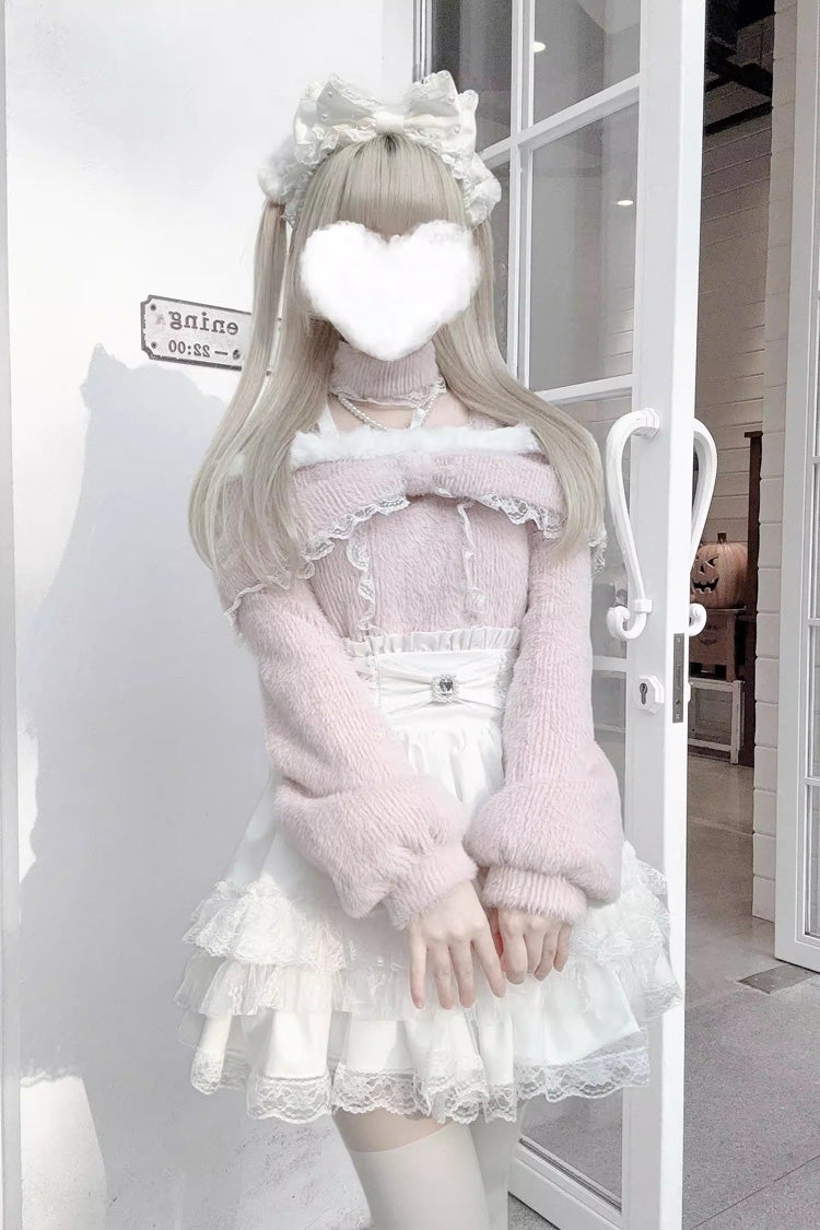 Jirai Kei Triple-Layered Printed Ruffled Bow Lace Sweet Japanese Skirt 3 Colors - Product - 4
