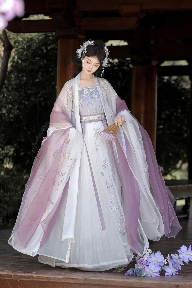 Purple [Qingdie] Song Dynasty Ruffle Embroidery Sweet Chinese Style Hanfu Dress Full Set - Product - 5