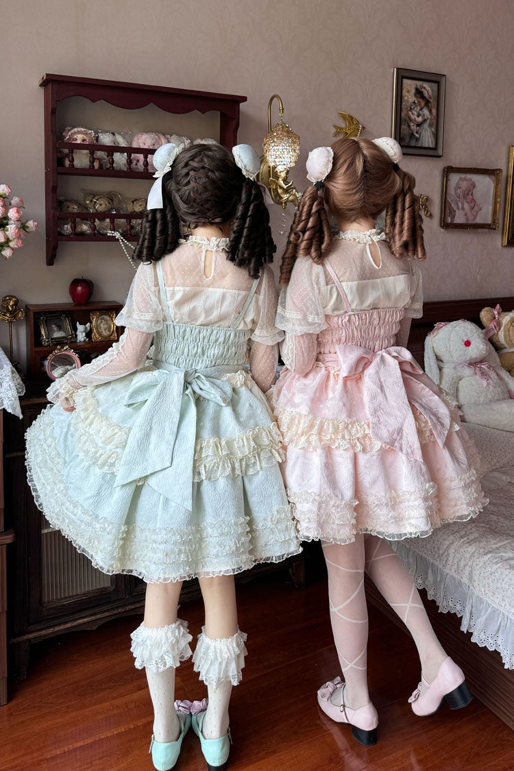 [Good Night, Peach] Sleeveless Multi-Layered Ruffled Bow Lace Sweet Chinese Style Lolita Jsk Dress 3 Colors - Product - 13
