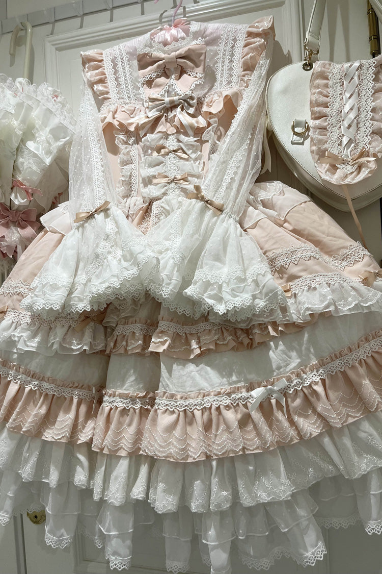Pink Long Sleeves Multi-Layered Ruffle Bowknot Lace Sweet Lolita Dress - Product - 2