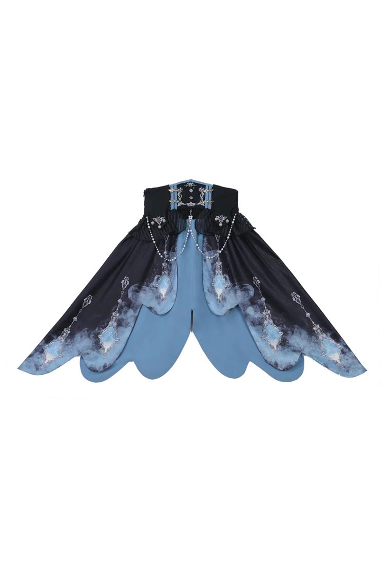 White/Blue Gradient Print Ruffle Cardigan Pearl Sweet College British Knight Style Handsome Lolita Dress Set - Product - 11