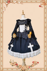 Black Eternal Life Song Print Cross Embroidery Sleeveless Ruffle Gothic Lolita Dress - Product - 6