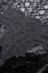 Black Ruffled Turtleneck Bishop Long Sleeves Floral Lace Patchwork Velvet Women's Gothic Blouse - Product - 13
