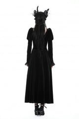 Black Round Collar Long Puff Sleeves Lace Lace-Up Hem High Low Women's Gothic Velvet Wedding Dress - Product - 4