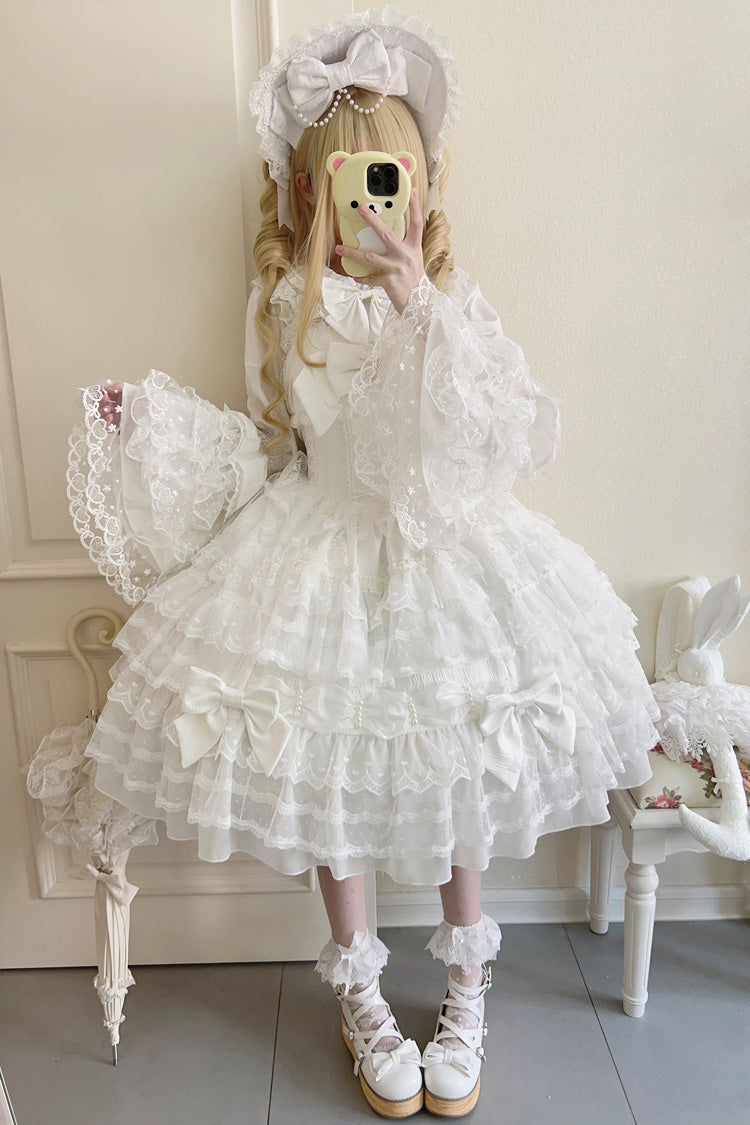 White [Dream Prologue] Doll Multi-Layered Bowknot Lace Sweet Princess Lolita Dress - Product - 3