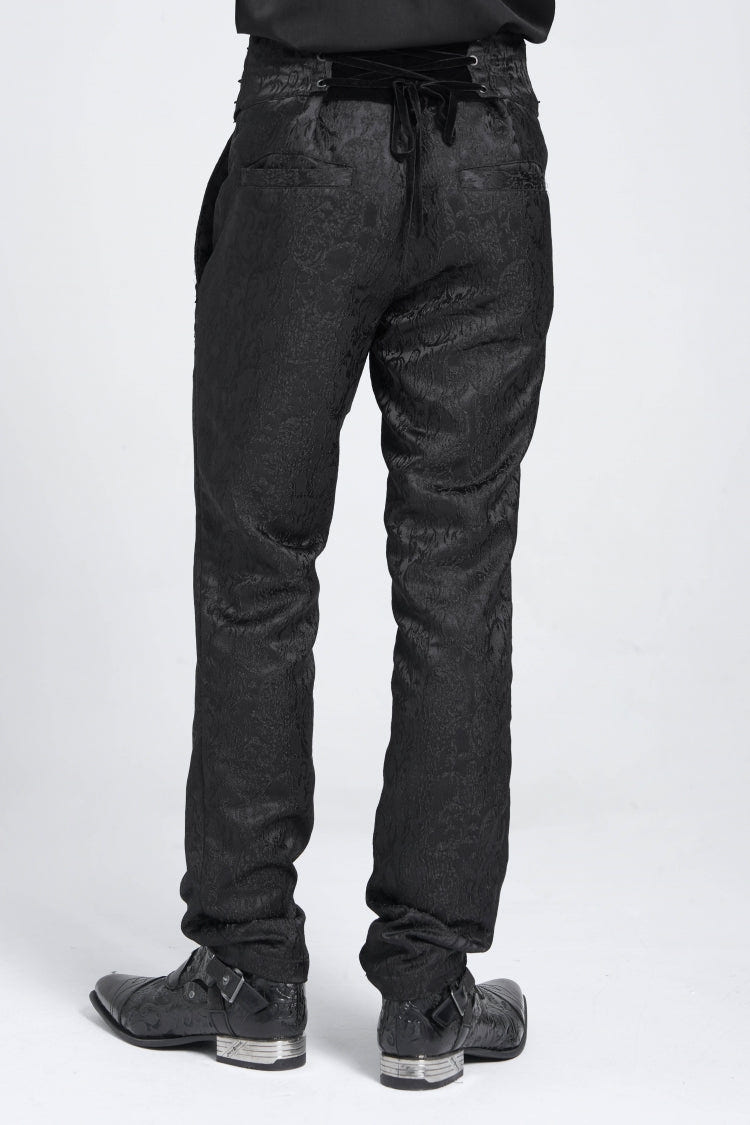 Black Double Buckles High Waisted Embroidery Men's Gothic Suit Pants - Product - 7