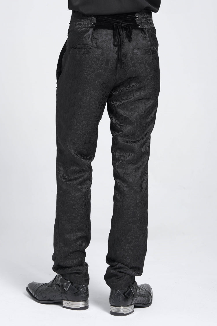 Black Double Buckles High Waisted Embroidery Men's Gothic Suit Pants - Product - 7