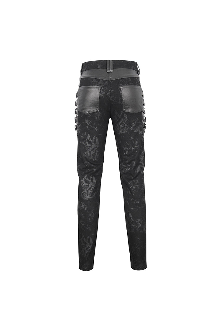 Black Multi Buckle Distressed  Print Men's Punk Pants - Product - 10