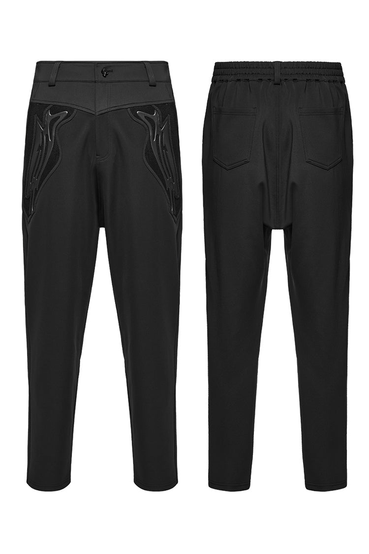 Black Leather Trim Stitching Rivet Men's Punk Pants - Product - 5