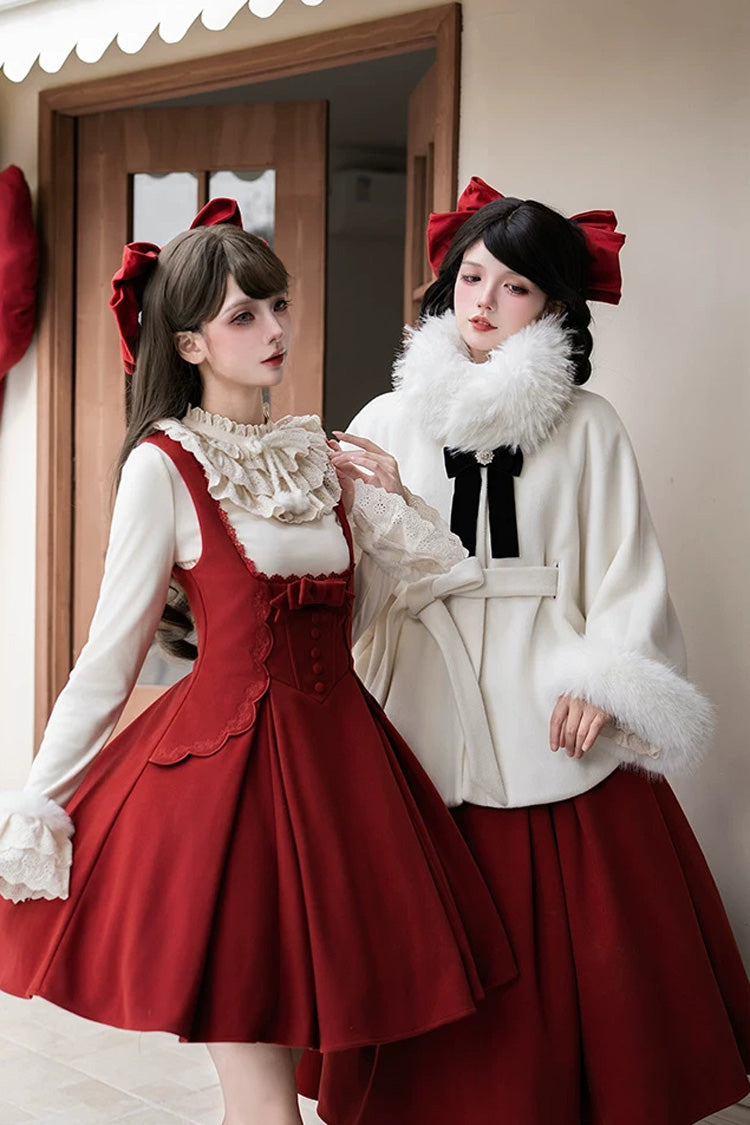 Red [Letters and Poems · Velvet Rose] Sleeveless Embroidered Bow Fishbone Classic Elegant Lolita Bandeau Dress 2 Versions - Product - 12