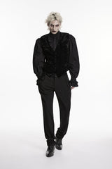 Black V Collar Printed Slim Buckled Men's Gothic Retro Velvet Vest - Product - 5