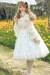 White Pearl Lace Lily Of The Valley Floral Embroidery Plus Size Sweet Lolita JSK Dress - Product - 4