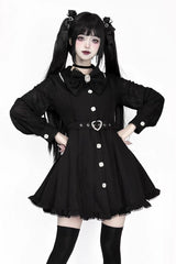 Black Long Sleeves Removable Cape Ruffle Lace Gothic Jirai Kei Elegant Dress - Product - 3