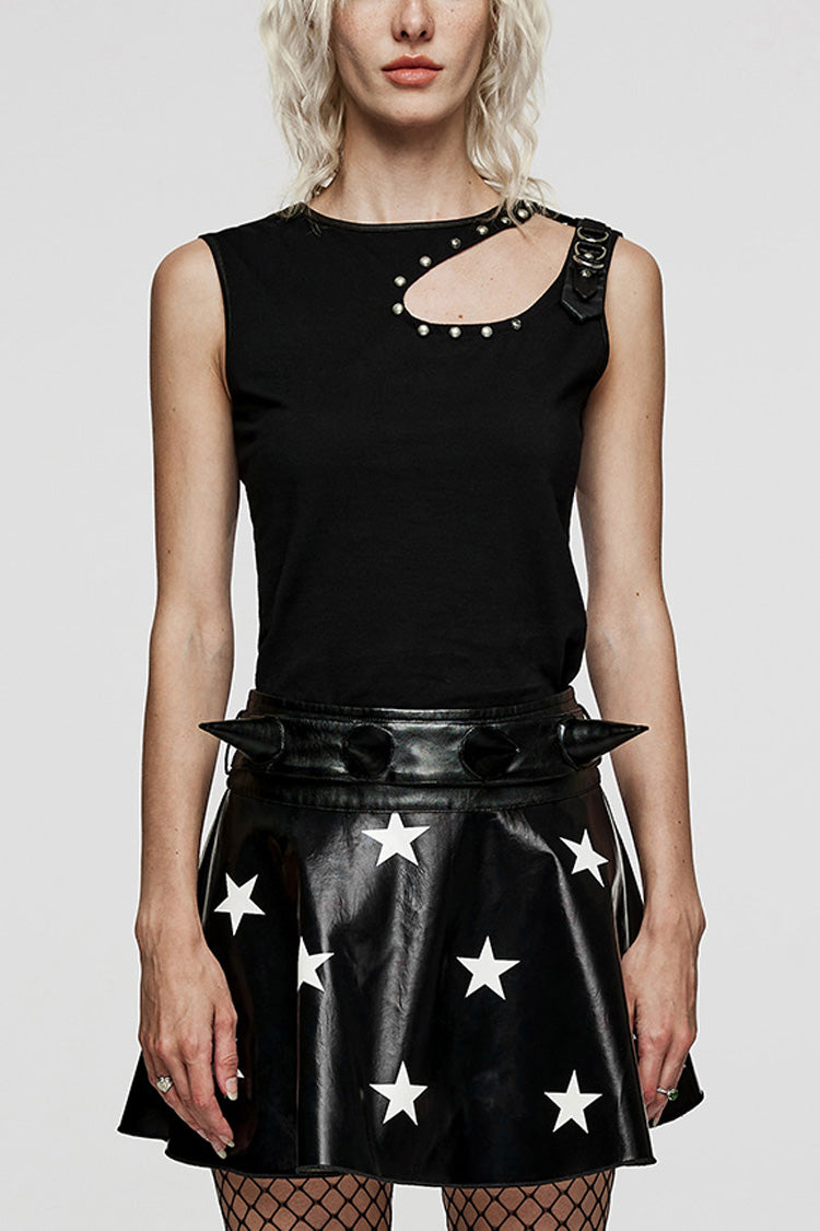 Black Sleeveless Rivet Hollow Women's Steampunk Vest - Black - 1