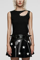 Black Sleeveless Rivet Hollow Women's Steampunk Vest - Black - 1