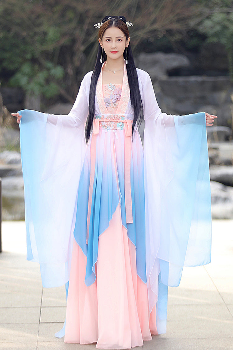 Multi-Color High Waisted Embroidery Women's Sweet Hanfu Dress - Multi-Color - 1
