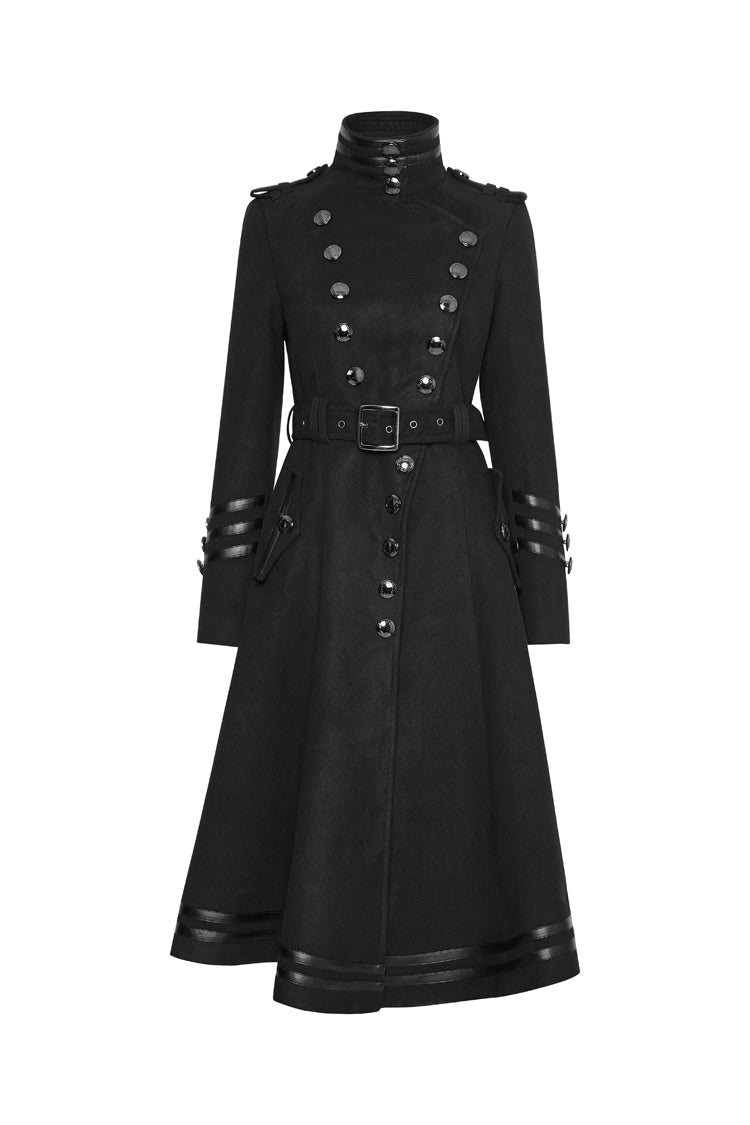 Black Military Uniform Double Breasted Womens Long Gothic Coat With Belt - Product - 5