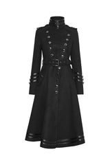 Black Military Uniform Double Breasted Womens Long Gothic Coat With Belt - Product - 5