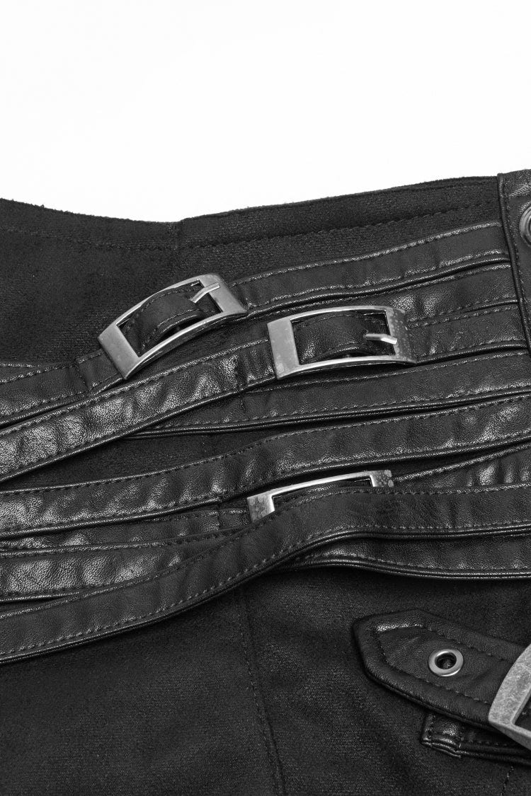 Black Metal Buckle PU Leather Buckle Lace-Up Sheer Women's Steampunk Long Skirt - Product - 10