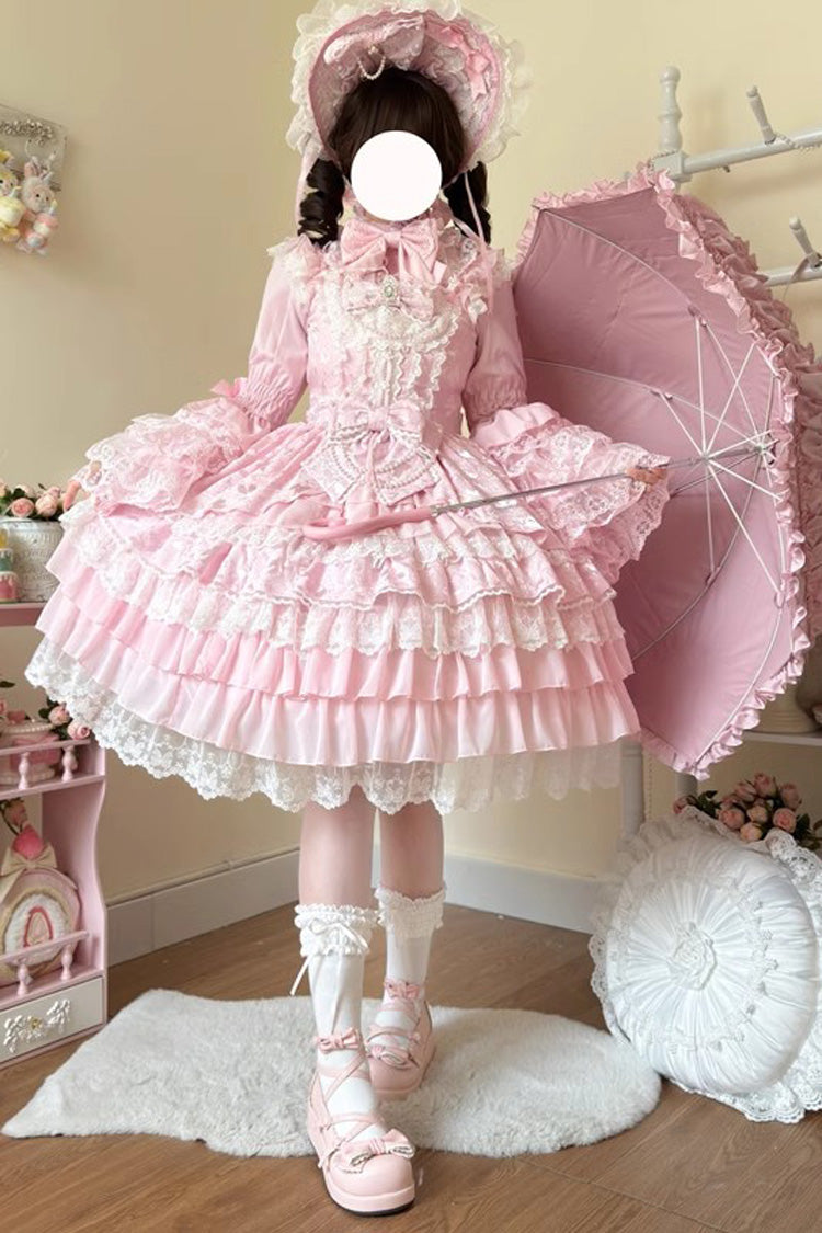 [Love Feather] Multi-Layered Hanayome Bowknot Lace Sweet Gorgeous Lolita Jsk Dress 4 Colors - Pink - 1