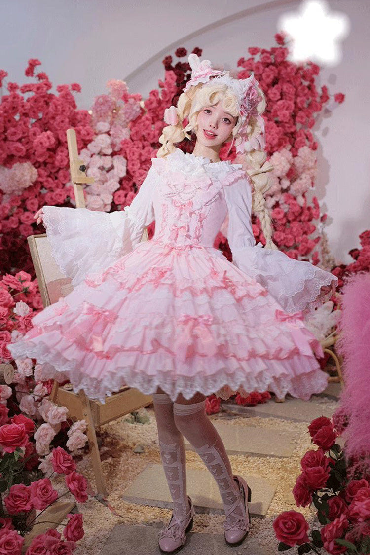[Love Notebook] Sleeveless Multi-Layered Ruffle Bowknot Lace Sweet Lolita Jsk Dress 5 Colors - Product - 9