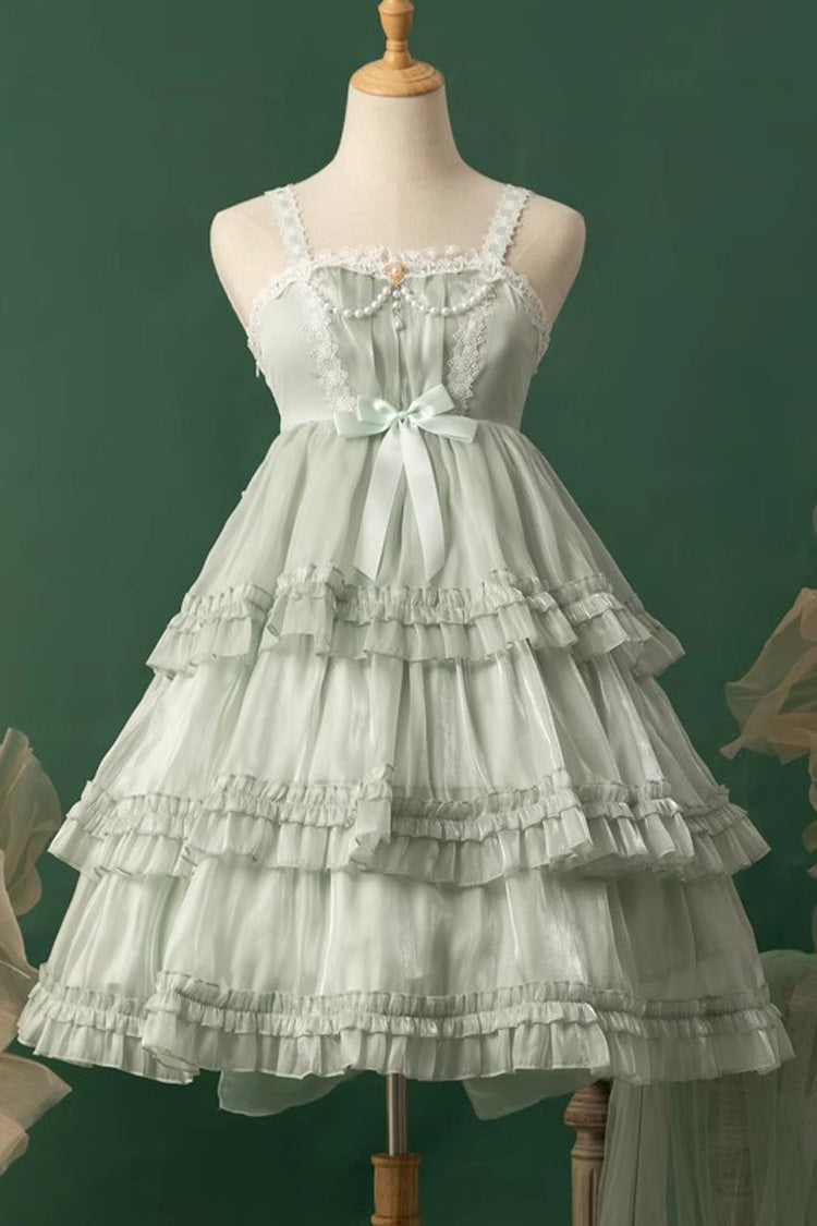 Green Starry Gauze Love Song Three-Tiered Ruffle Bowknot Sweet Lolita Tiered JSK Dress - Product - 3