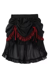 Black/Red [Rotten Bone Flower] Sleeveless Ruffled Embroidered Lace-Up Gothic Lolita Skirt Dress Set - Short-Skirt(Only) - 16