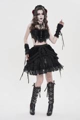 Black Off Shoulder Bow Lace Lace-Up Women's Gothic Ruffled Corset - Product - 4