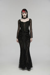 Black Embroidered Spliced Ruffled Lace Slim Mesh Women's Gothic  Mermaid Skirt - Product - 1