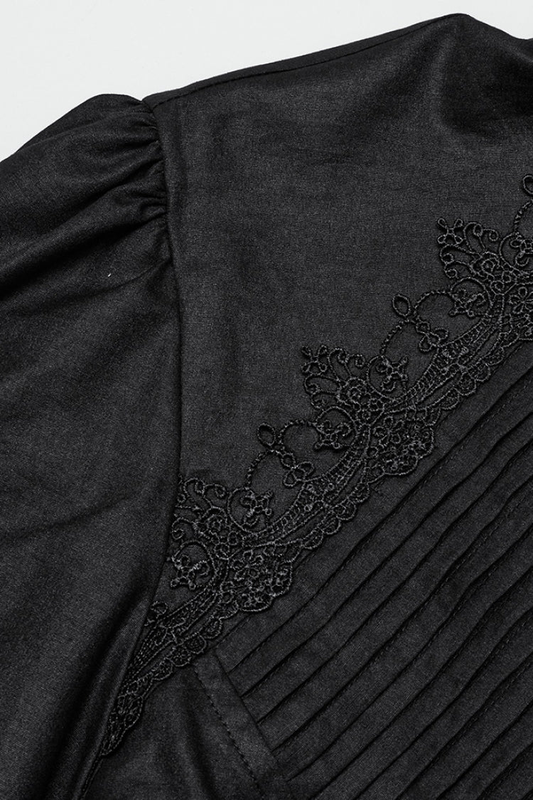 Black Long Puff Sleeves Lace Men's Gothic Blouse - Product - 5