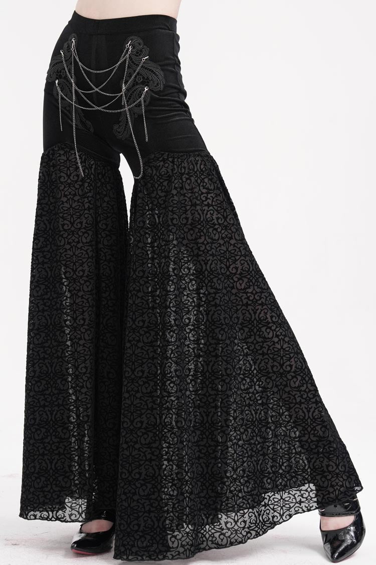 Black Chain Jacquard Floral Hollow Lace Women's Gothic Pants - Product - 2