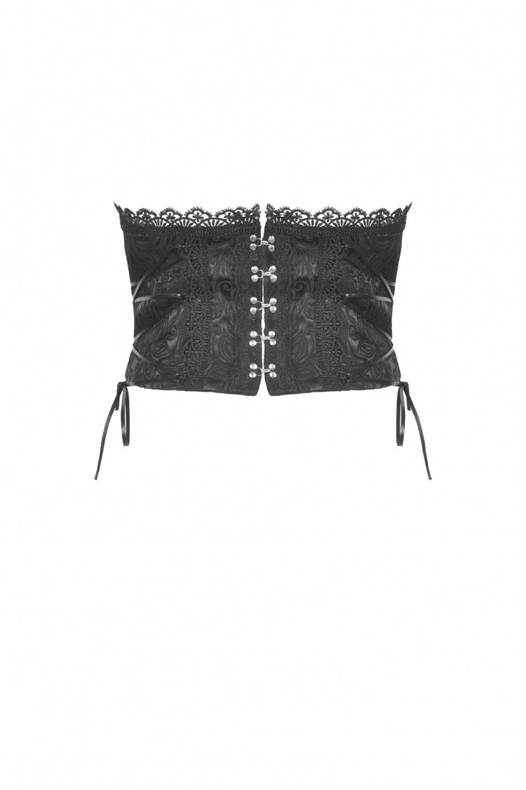 Black Floral Embroidered Lace-Up Strappy Women's Gothic Gorgeous Corset - Product - 19